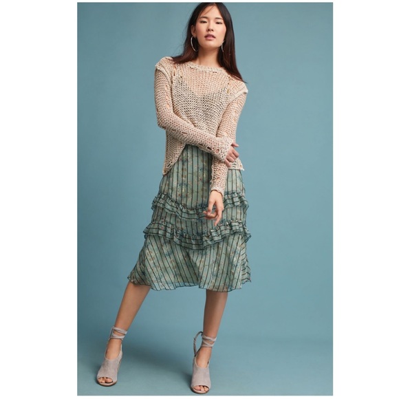 Anthropologie Ruffled Burnout Skirt NWT New Midi - Picture 2 of 2